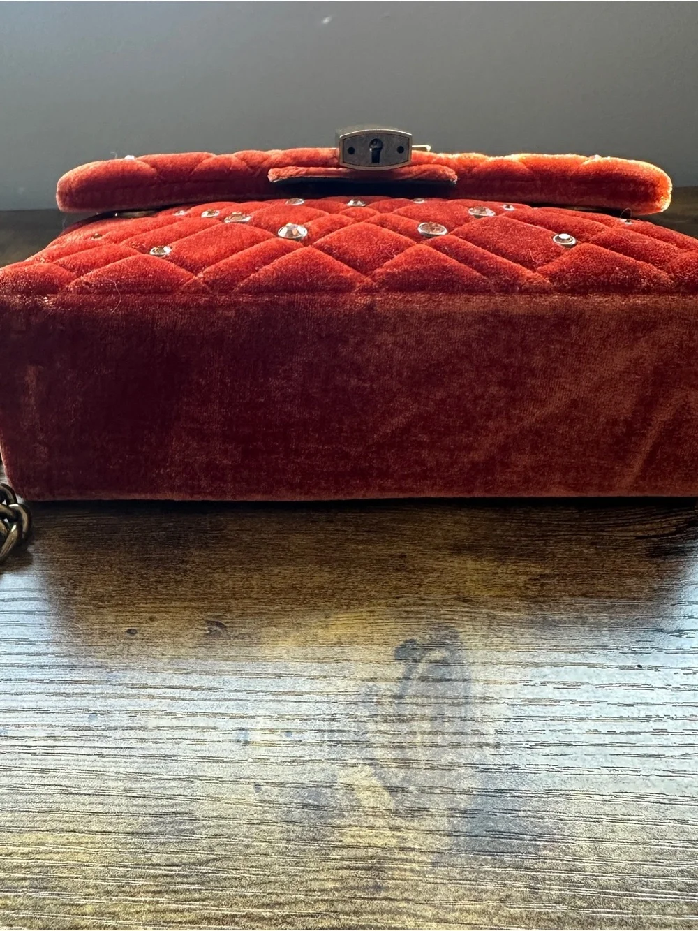 Kurt Geiger‎ Crossbody Bag Orange Velvet Mini Brixton Quilted Studded Luxury